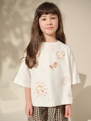 Cream 100% Cotton Pretty Embroidered Graphic T-Shirt (3-16yrs) - Image 1 of 4