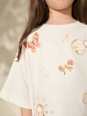 Cream 100% Cotton Pretty Embroidered Graphic T-Shirt (3-16yrs) - Image 2 of 4