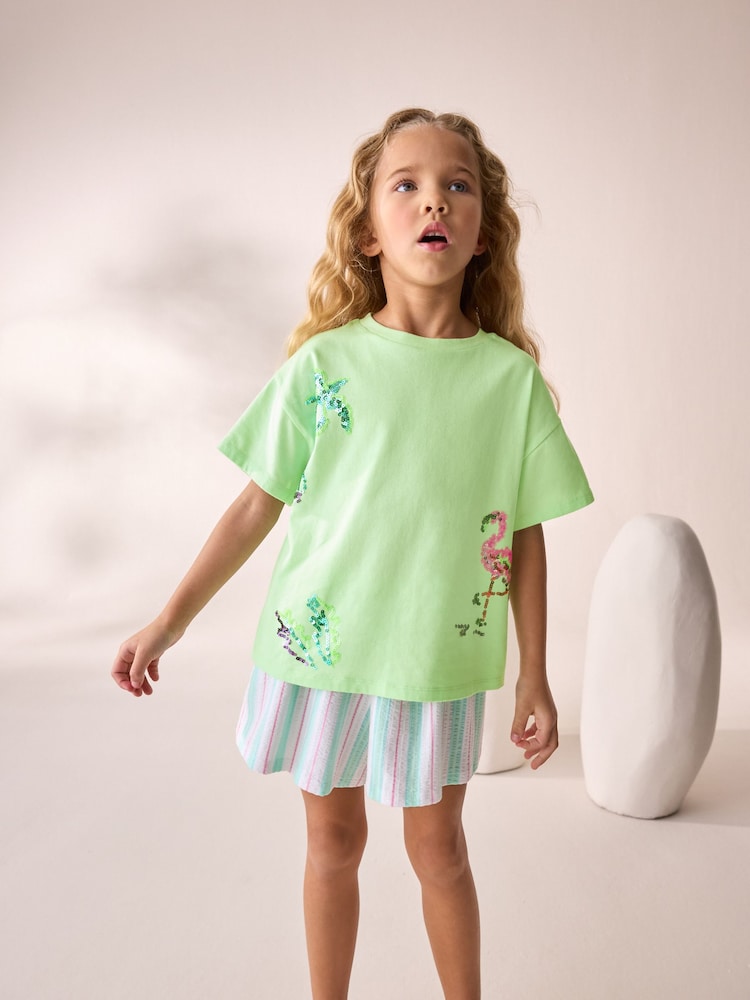 Lime Green Oversized Sequin Graphic Print T-Shirt (3-16yrs) - Image 3 of 9