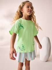 Lime Green Oversized Sequin Graphic Print T-Shirt (3-16yrs) - Image 4 of 9