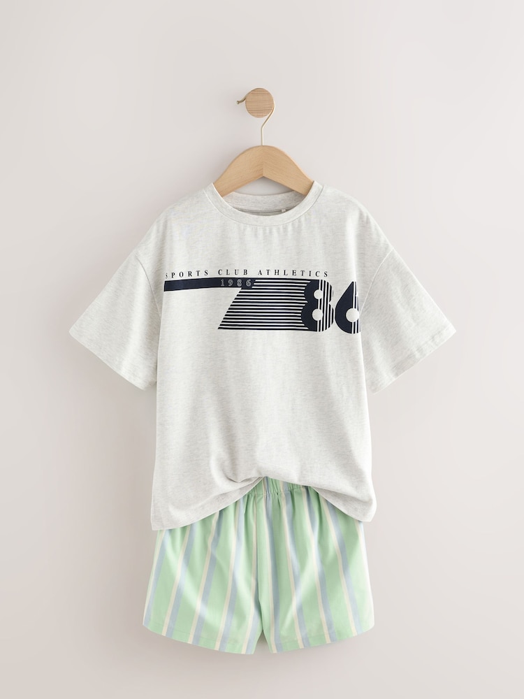Grey Sports Oversized 100% Cotton Graphic T-Shirt & Woven Shorts (3-16yrs) - Image 7 of 9