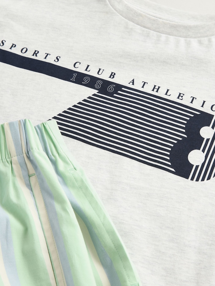 Grey Sports Oversized 100% Cotton Graphic T-Shirt & Woven Shorts (3-16yrs) - Image 9 of 9