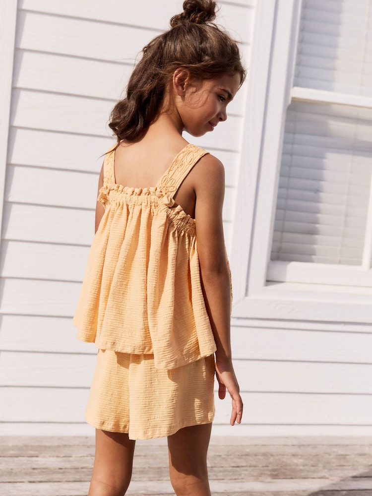 Yellow Floral Embroidered Vest & Shorts Set (3-16yrs) - Image 2 of 7