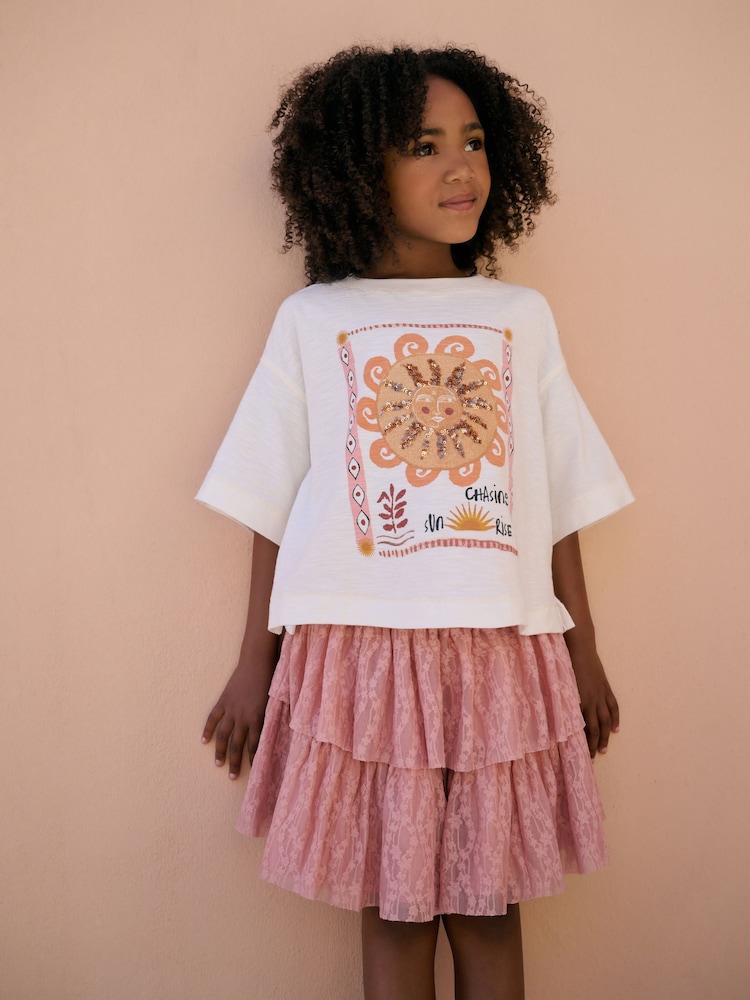 Pink Sequin Sun Top & Lace Skirt Set (3-16yrs) - Image 1 of 9