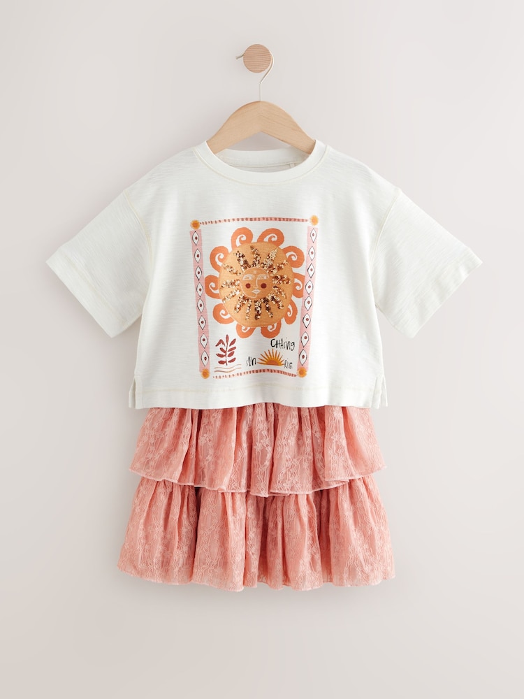 Pink Sequin Sun Top & Lace Skirt Set (3-16yrs) - Image 5 of 9