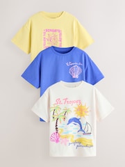Yellow/Blue Beach Print Oversized T-Shirts 3 Pack (3-16yrs) - Image 1 of 7