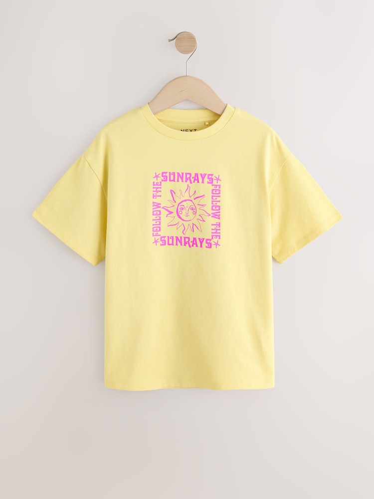 Yellow/Blue Beach Print Oversized T-Shirts 3 Pack (3-16yrs) - Image 5 of 7