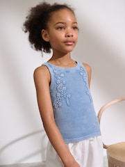 Blue Floral Crochet Rib Vest (3-16yrs) - Image 2 of 3