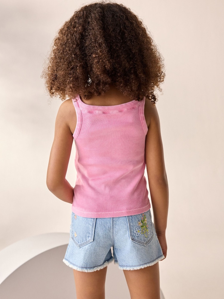 Pink Floral Crochet Rib Vest (3-16yrs) - Image 2 of 3
