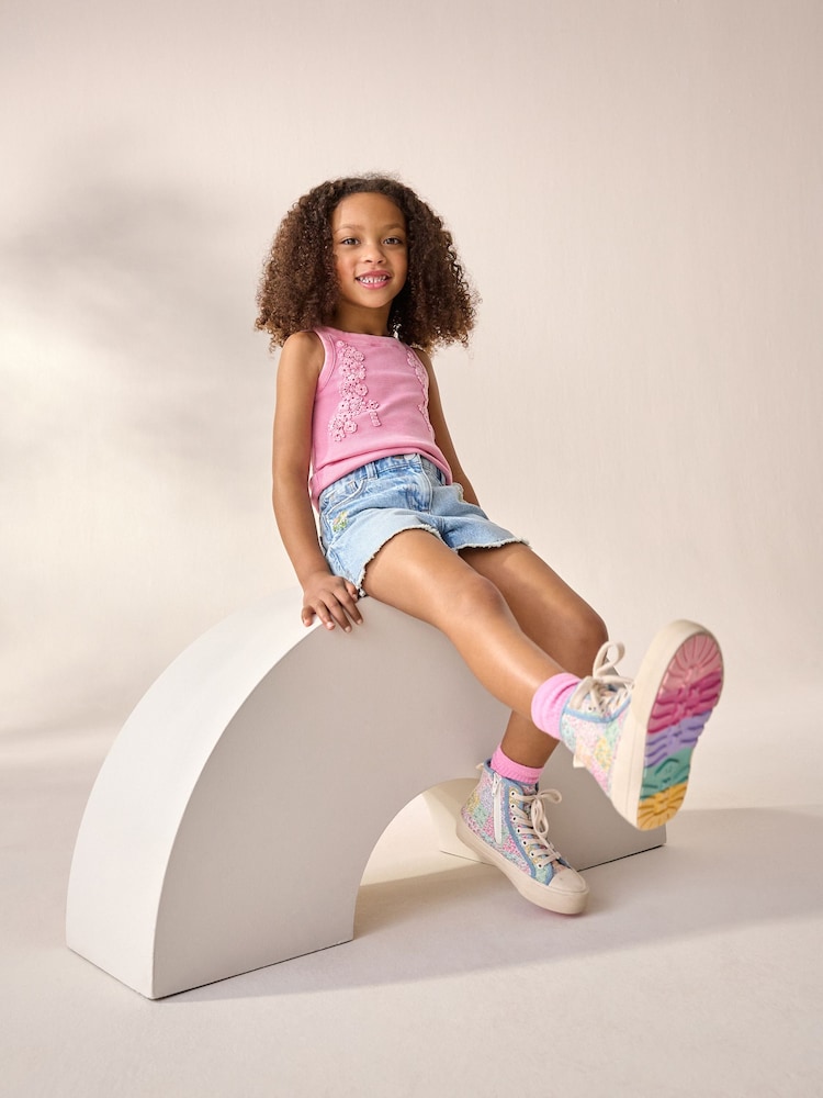 Pink Floral Crochet Rib Vest (3-16yrs) - Image 3 of 3