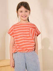 Оранжевый - Textured Stripe Boxy 100% Cotton T-Shirt (3-16yrs) - Изображение 1 из 9
