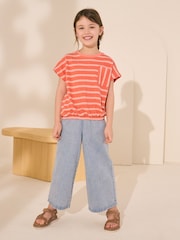 Оранжевый - Textured Stripe Boxy 100% Cotton T-Shirt (3-16yrs) - Изображение 2 из 9
