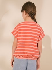Оранжевый - Textured Stripe Boxy 100% Cotton T-Shirt (3-16yrs) - Изображение 3 из 9