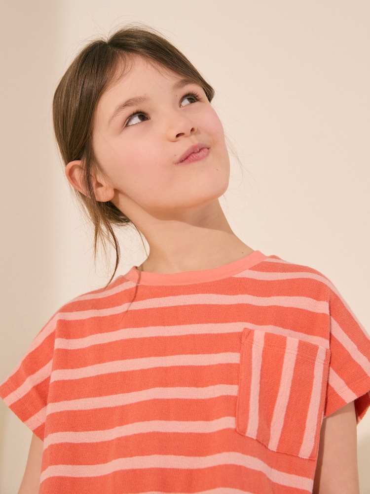 Orange Textured Stripe Boxy 100% Cotton T-Shirt (3-16yrs) - Image 4 of 9