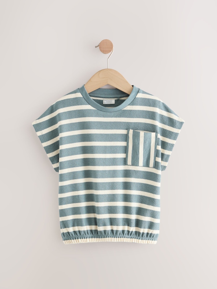 Blue Textured Stripe Boxy 100% Cotton T-Shirt (3-16yrs) - Image 1 of 4 Blue Textured Stripe Boxy 100% Cotton T-Shirt (3-16yrs) - Image 1 of 4