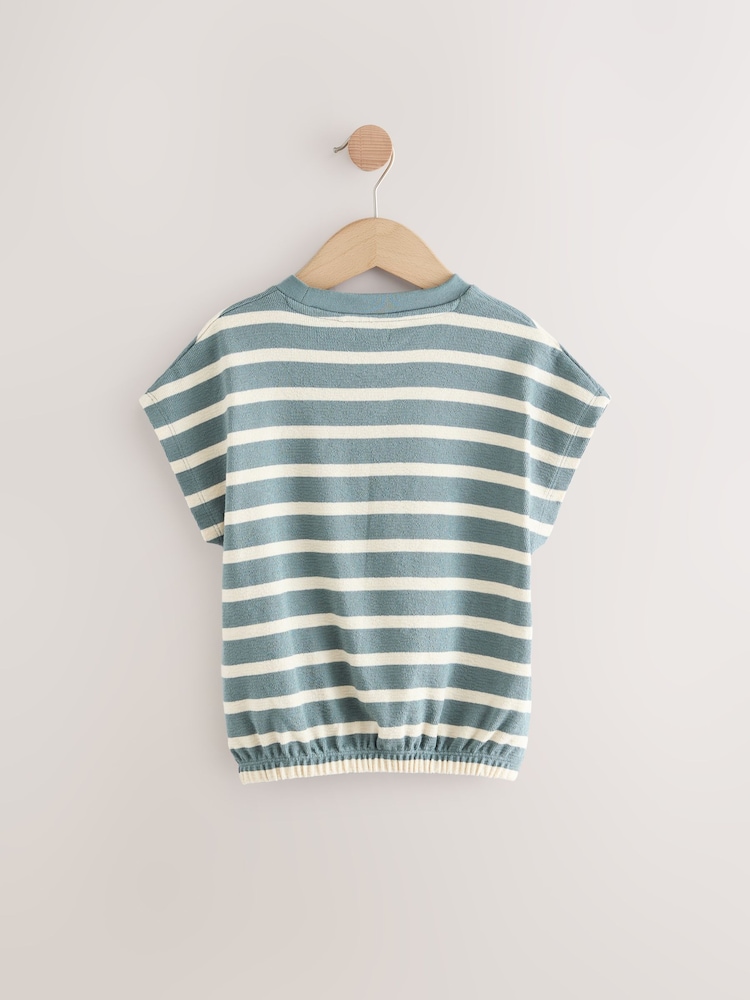 Синий - Textured Stripe Boxy 100% Cotton T-Shirt (3-16yrs) - Изображение 2 из 4