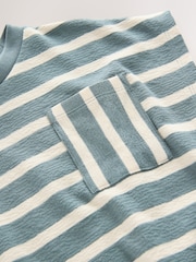 Синий - Textured Stripe Boxy 100% Cotton T-Shirt (3-16yrs) - Изображение 4 из 4