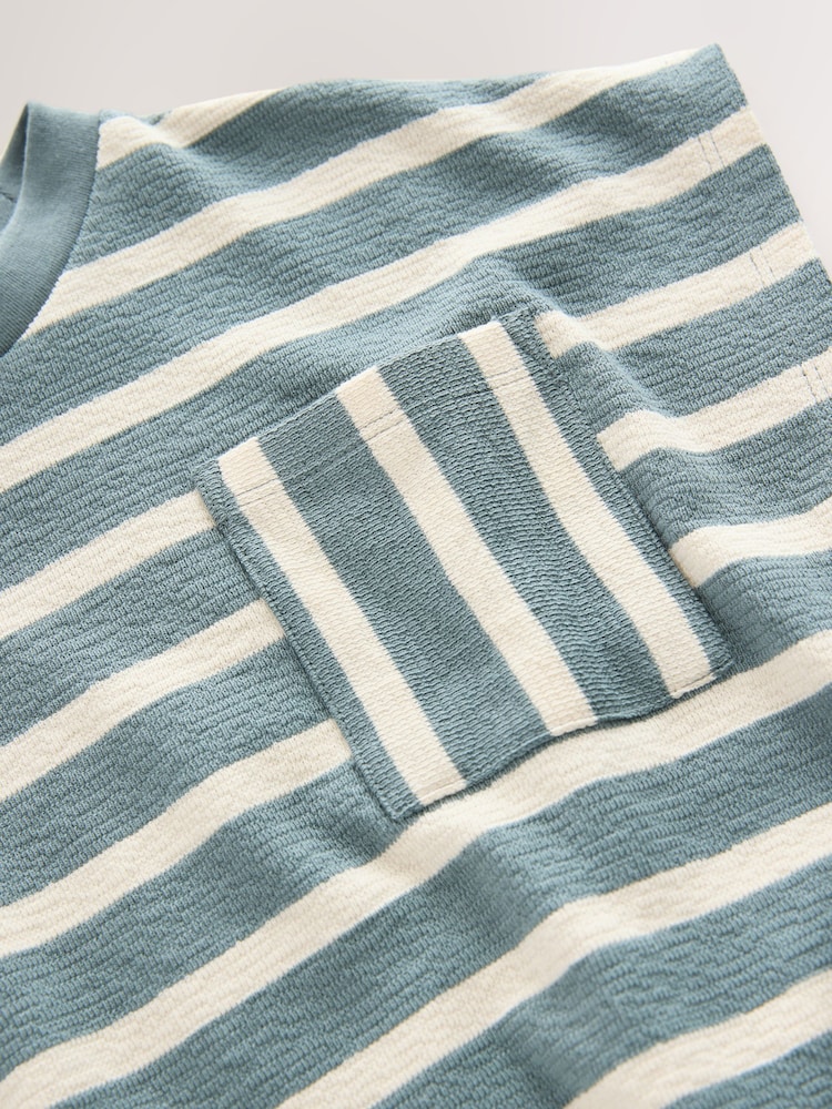 Blue Textured Stripe Boxy 100% Cotton T-Shirt (3-16yrs) - Image 4 of 4 Blue Textured Stripe Boxy 100% Cotton T-Shirt (3-16yrs) - Image 4 of 4