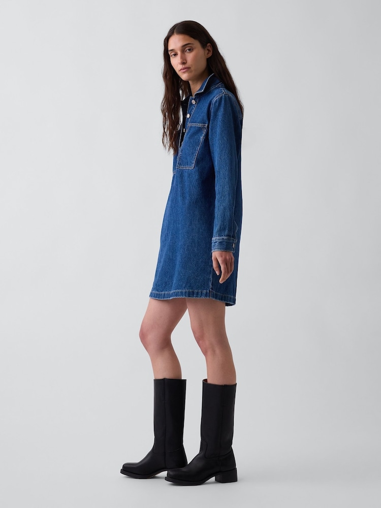 Gap Medium Wash Denim Shift Mini Dress - Image 4 of 4 Gap Medium Wash Denim Shift Mini Dress - Image 4 of 4