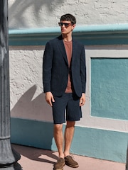Navy Regular Fit Nova Fides Italian Fabric Crochet Pattern Suit Jacket - Image 4 of 14
