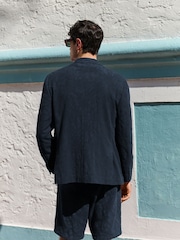 Navy Regular Fit Nova Fides Italian Fabric Crochet Pattern Suit Jacket - Image 6 of 14