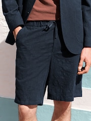 Navy Regular Fit Nova Fides Italian Fabric Crochet Pattern Suit Shorts - Image 1 of 10