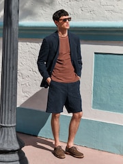 Navy Regular Fit Nova Fides Italian Fabric Crochet Pattern Suit Shorts - Image 2 of 10
