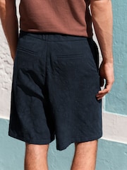 Navy Regular Fit Nova Fides Italian Fabric Crochet Pattern Suit Shorts - Image 4 of 10