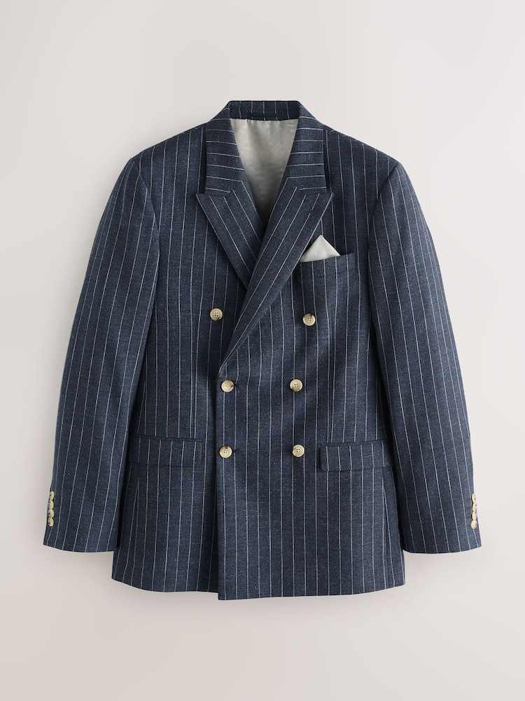 Mornarica - Regular Fit Striped Double Breasted Suit Jacket - Slika 1 iz 6