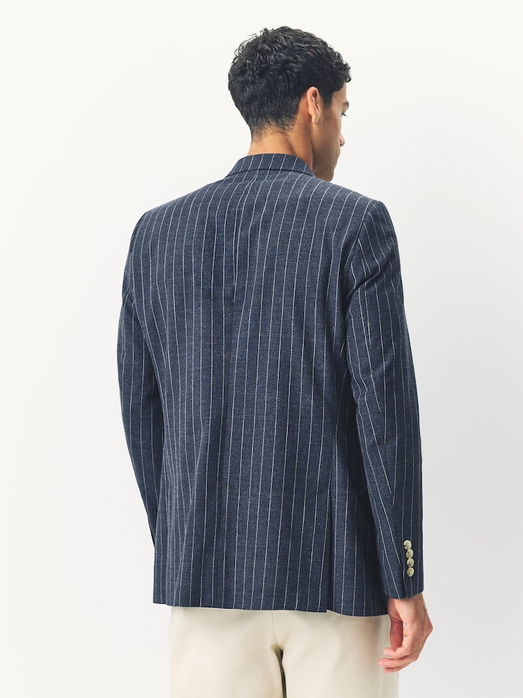 Navy Regular Fit Striped Double Breasted Suit Jacket - Image 2 of 9 Navy Regular Fit Striped Double Breasted Suit Jacket - Image 2 of 9