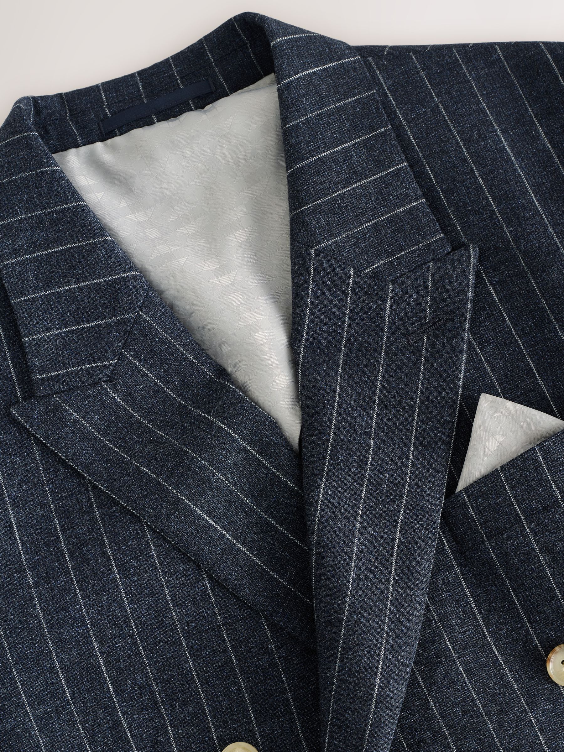 Buy Navy Regular Fit Striped Double Breasted Suit Jacket from the