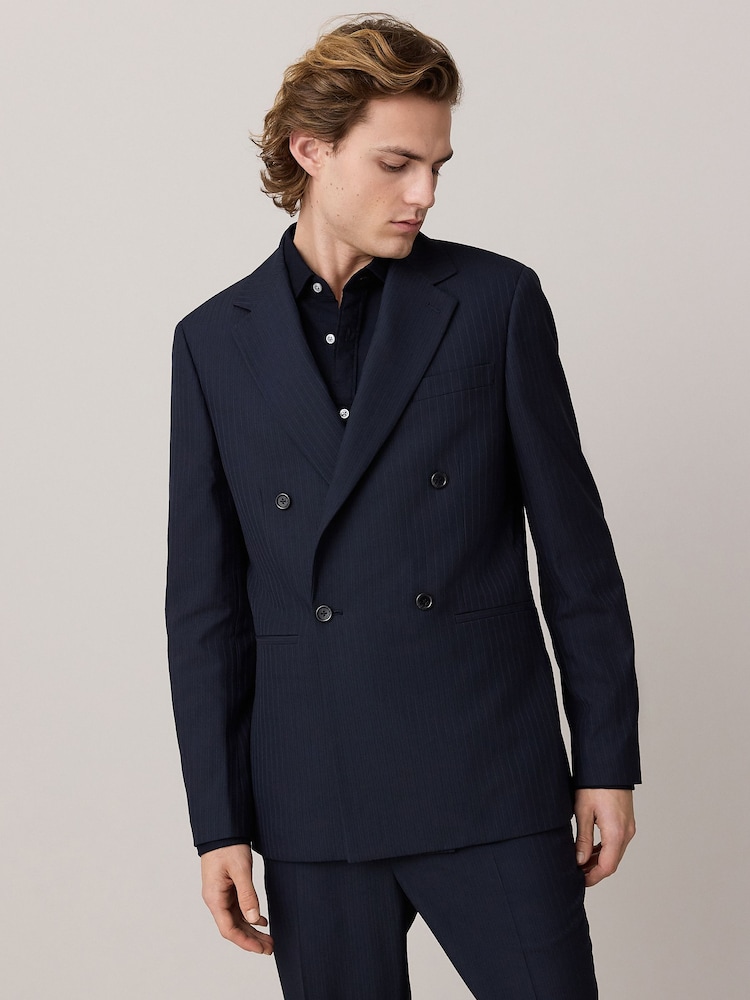 Темно-синий - Double Breasted Striped Jacket - Изображение 2 из 10