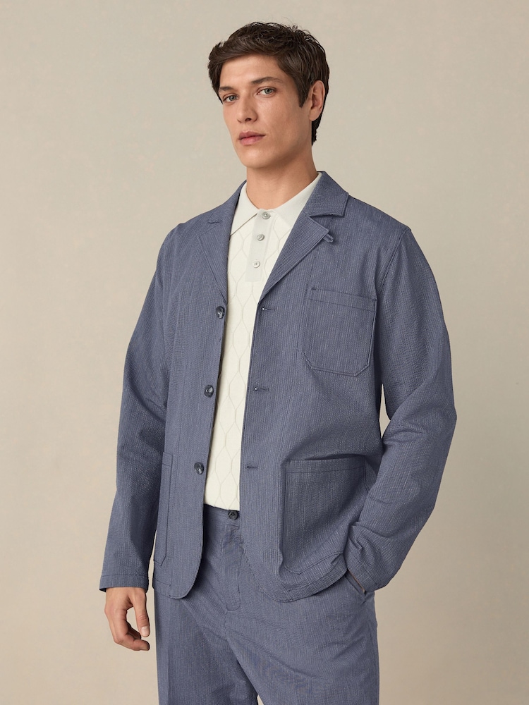 marine - Veste slim à rayures en seersucker - Image 1 of 10