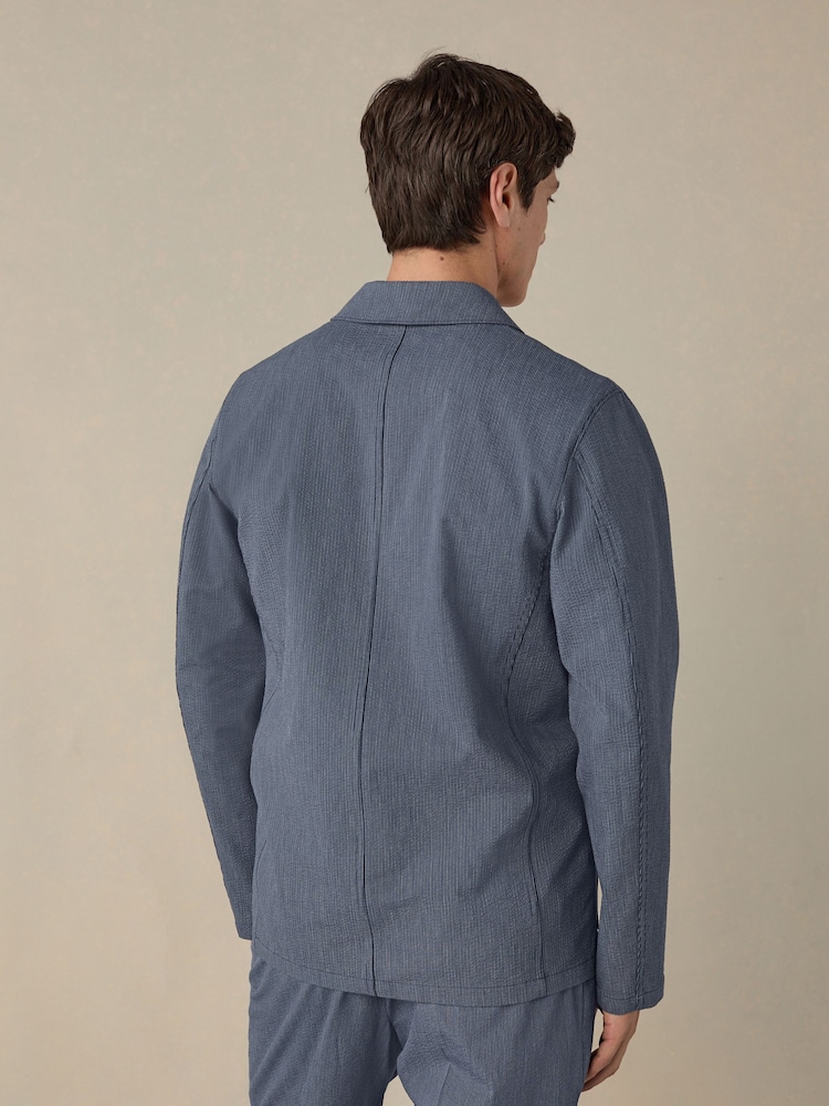 marine - Veste slim à rayures en seersucker - Image 3 of 10
