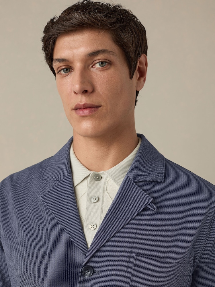 marine - Veste slim à rayures en seersucker - Image 4 of 10