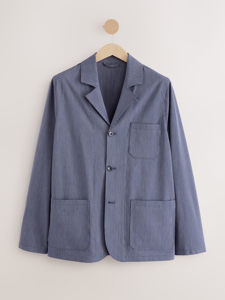 marine - Veste slim à rayures en seersucker - Image 6 of 10