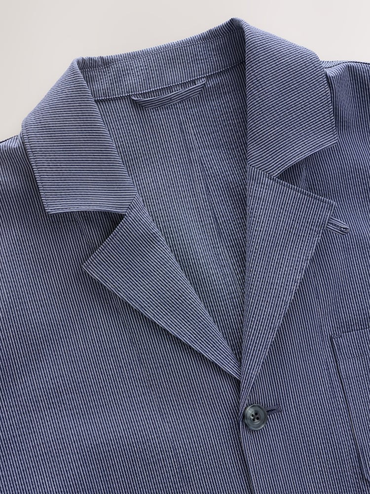 marine - Veste slim à rayures en seersucker - Image 8 of 10