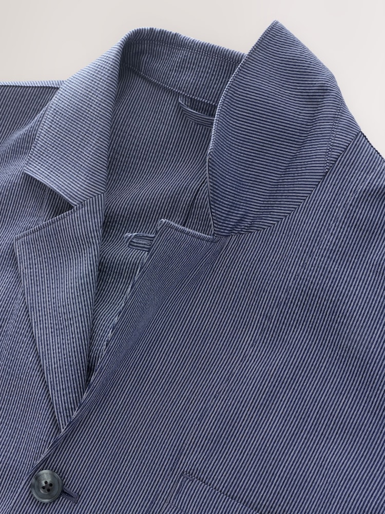 marine - Veste slim à rayures en seersucker - Image 9 of 10
