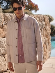 Neutral Striped Linen Blend Shacket - Image 2 of 12