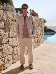 Neutral Striped Linen Blend Shacket - Image 3 of 12