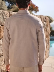 Neutral Striped Linen Blend Shacket - Image 4 of 12