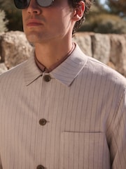 Neutral Striped Linen Blend Shacket - Image 5 of 12