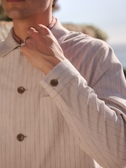 Neutral Striped Linen Blend Shacket - Image 6 of 12