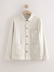 Neutral Striped Linen Blend Shacket - Image 7 of 12