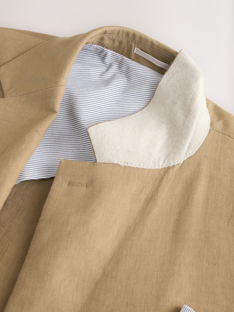 Stone Linen Double Breasted Suit Jacket - Image 11 of 11