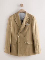 Stone Linen Double Breasted Suit Jacket - Image 7 of 11