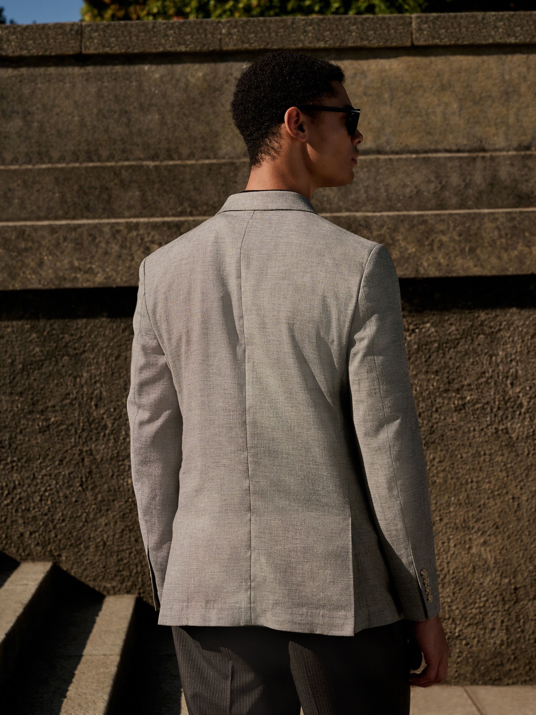 Buy Grey Linen Blend Texture Double Breasted Suit Jacket from Next USA