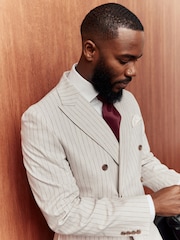 Neutral Striped Double Breasted Suit Jacket With Linen - Image 3 of 5