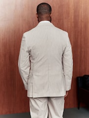 Neutral Striped Double Breasted Suit Jacket With Linen - Image 5 of 5