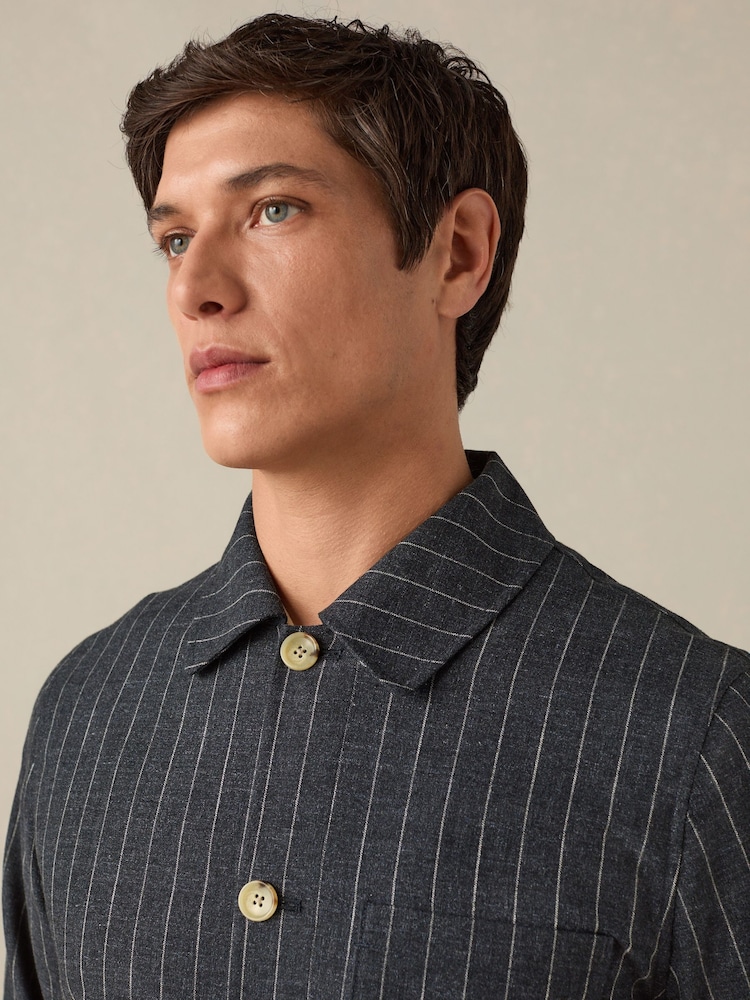 Navy Regular Fit Striped Shacket - Image 4 of 9